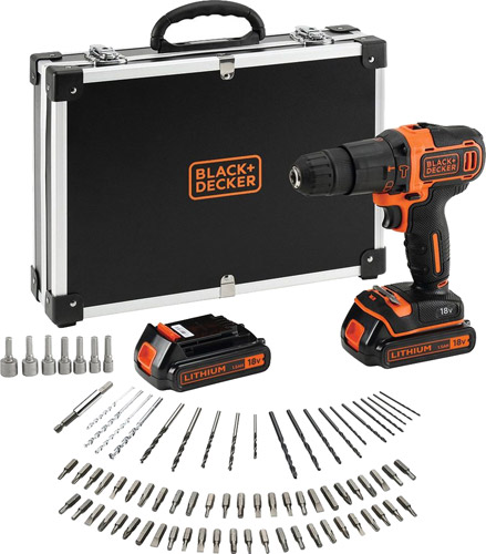 Black&Decker BDCHD18BAFC 18V Li-Ion 1.5Ah Li-Ion Darbeli Vidalama/Matkap,Çift Akü, Çanta, 80 Parça Aks. Seti