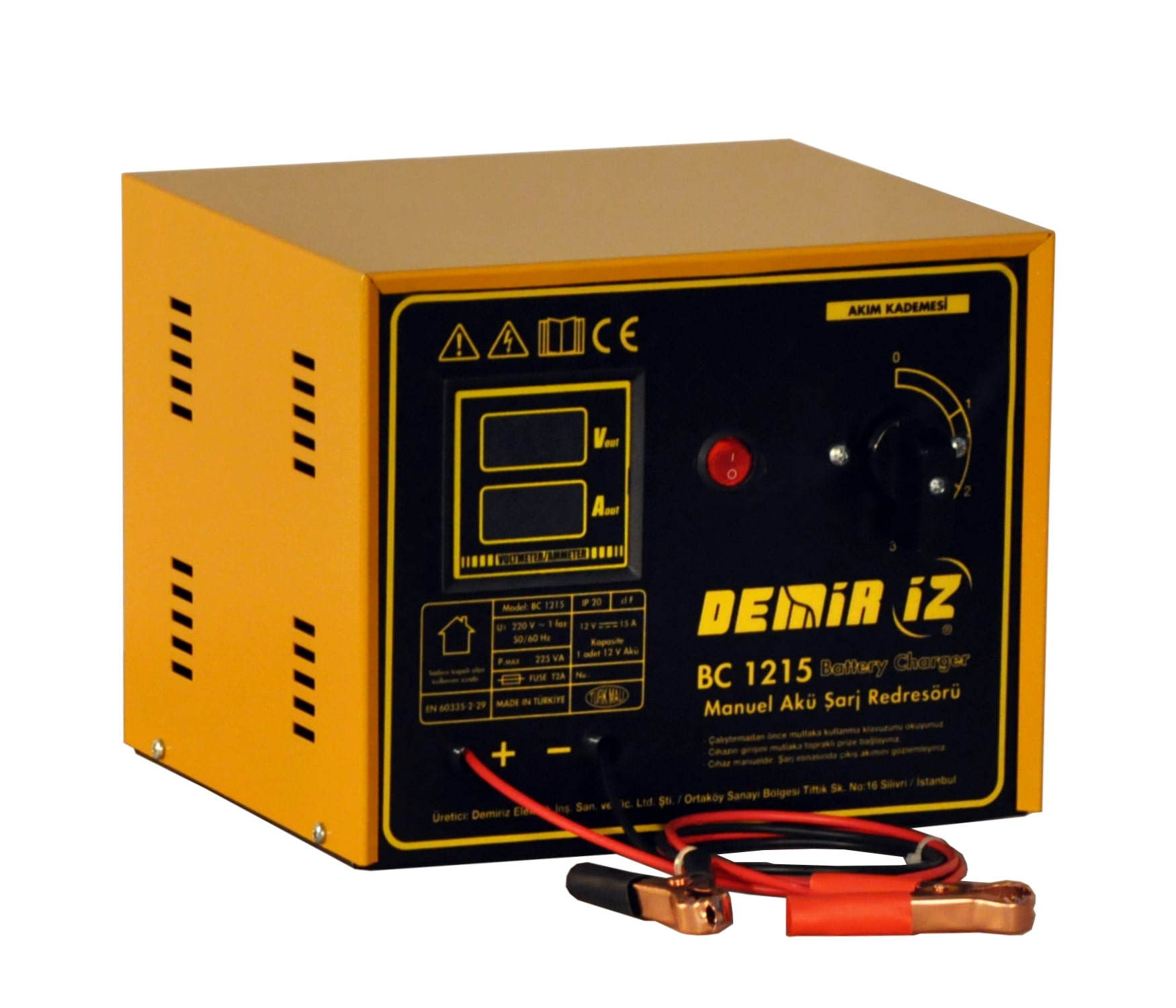 Demiriz BC1215 Manuel Akü Şarj Redresörü 12V 15Ah (Dijital Volt + Akım Göstergeli)