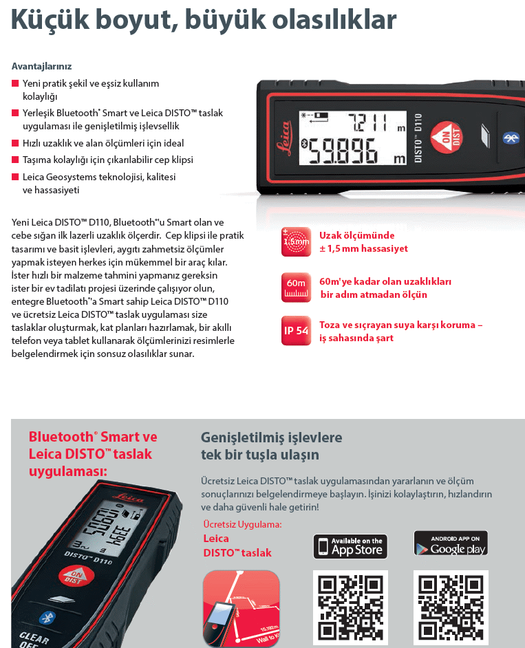 Leica Disto D110 Bluetooth'lu 60 Mt Lazer Metre