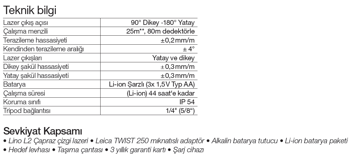 Leica Lino L2 Çizgi Lazer Kırmızı Full Set