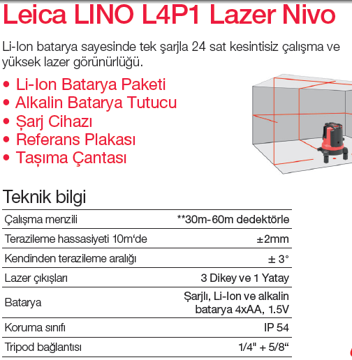 Leica Lino L4P1 Multiline Nokta Lazer Kırmızı
