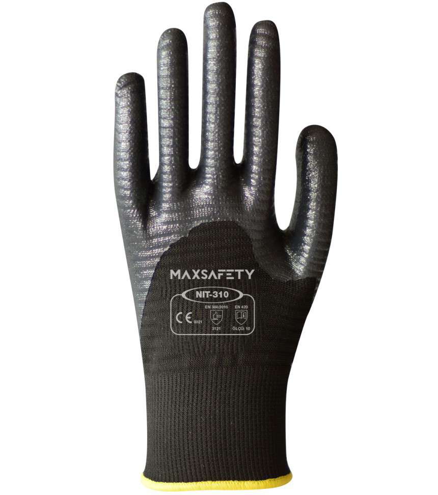 Max Safety NIT-310 Siyah Tırtıklı Nitril Kaplı Hassas Montaj Eldiveni