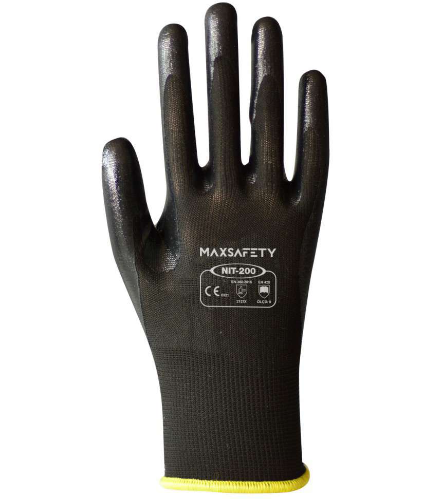 Max Safety NIT-200 Siyah Nitril Kaplı Montaj Eldiveni