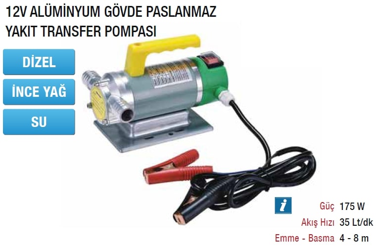 Mitacan MTTP40B12 12V Aliminyum Gövde Paslanmaz Yakıt Transfer Pompası