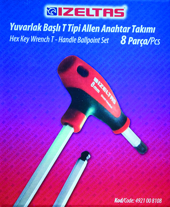 İZELTAŞ 4921008108 8'Li T Tipi Yuvarlak Başlı Allen Takımı