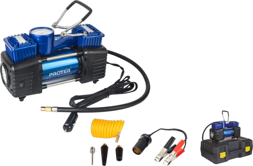 PROTER PR 252 KİT Lastik Şişirme Mini Kompresör (Çift Pistonlu) 150 Psi