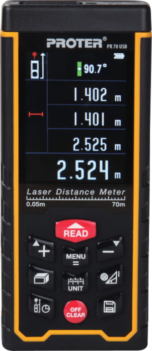 PROTER PR 70 USB Lazer Metre Dış Ve İç Mekan Ölçüm) 0.05-70 M - 3*1.5 Aaa