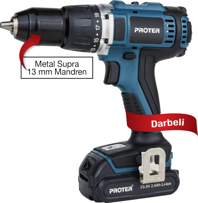 PROTER PST 320 LD Darbeli Şarjlı Matkap 13 Mm - 2.0 Ah/Li-On -20.0 V