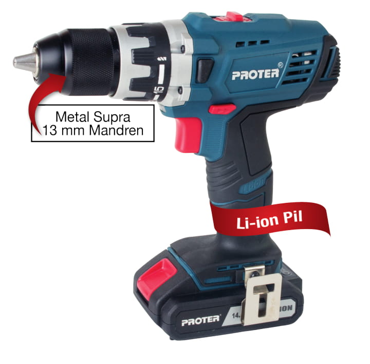PROTER PST 414 SL Çift Akülü Matkap 13 Mm - 2.0 Ah/Li-ion -14.4 V