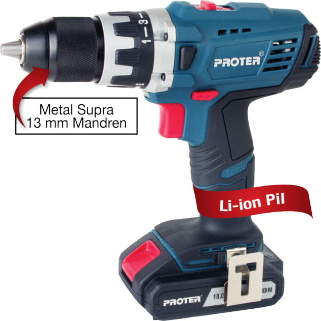 PROTER PST 418 X3 Şarjlı Matkap 3 Akülü/13 Mm - 2.0 Ah/Li-On -18.0 V
