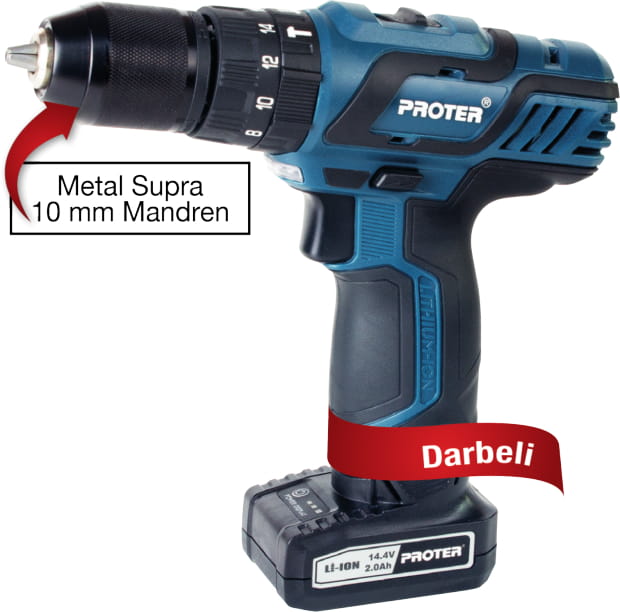 PROTER PST 614 LD Darbeli Akülü Matkap 10 Mm - 2.0 Ah/Li-On -14.4 V