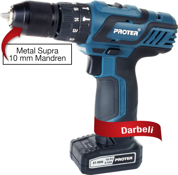 PROTER PST 618 LD Darbeli Şarjlı Matkap 10 Mm - 2.0 Ah/Li-On -18.0 V