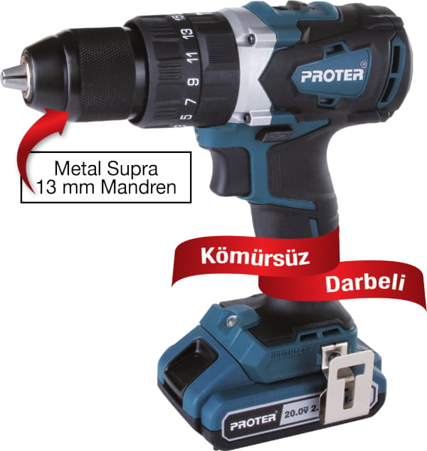 PROTER PST 720 BL Kömürsüz Darbeli Şarjlı Matkap 13 Mm -  20.0 V - 2.0 Ah/Li-On
