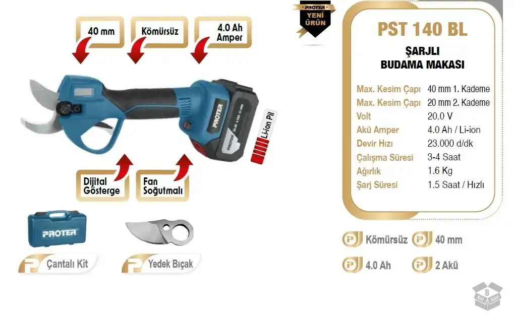 Proter PST 140 BL Akülü Dal Budama Makası 35mm