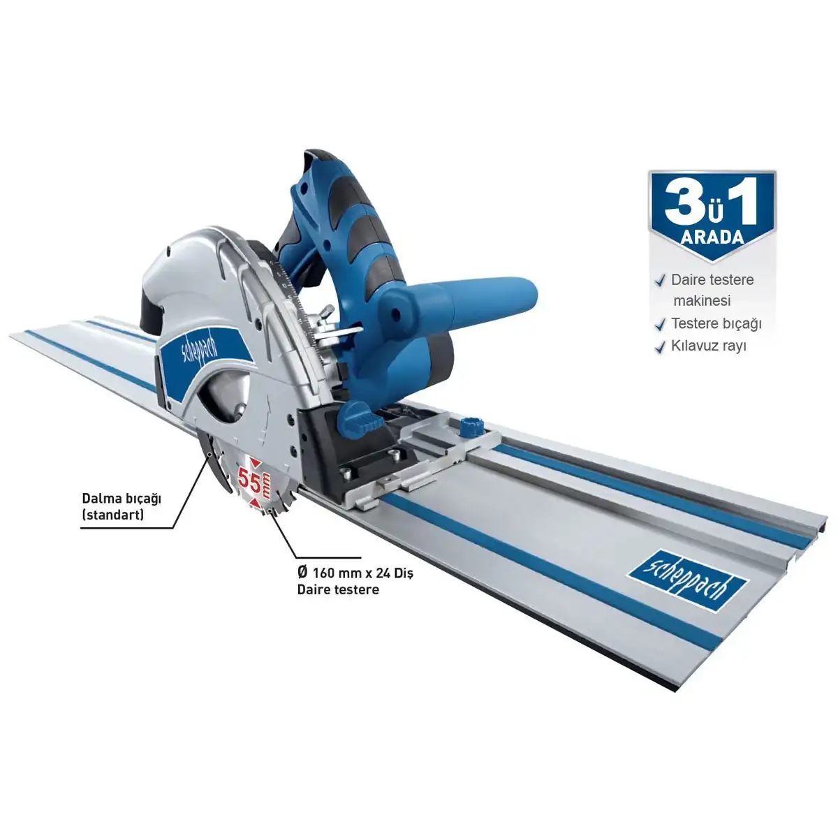 Scheppach PL55 Dalma Tip Daire Testere 1200W 160mm + Kılavuz Ray