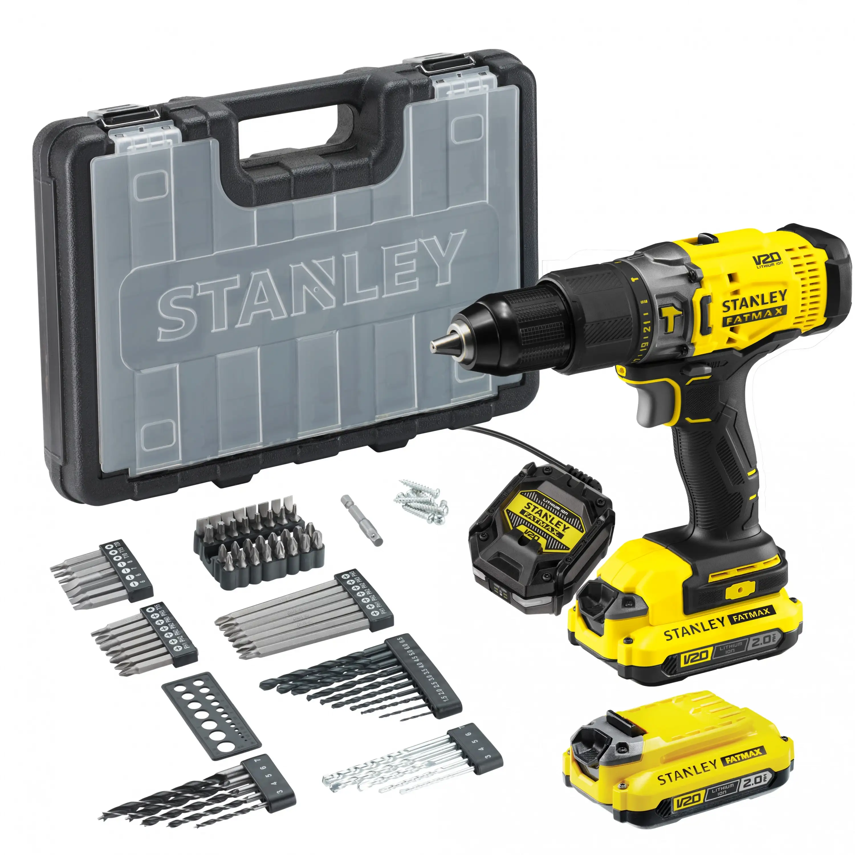 Stanley SCD718D2A 18V V20 Çift Akülü Darbeli Matkap + 83 Parça Aksesuar Kiti
